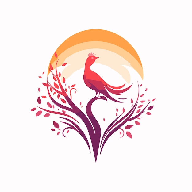 Illustration of a rooster bird on a tree Vector illustration