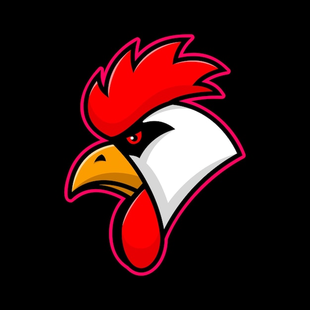 Illustration of rooster head in engraving style Design element for logo label emblem sign Vector illustration