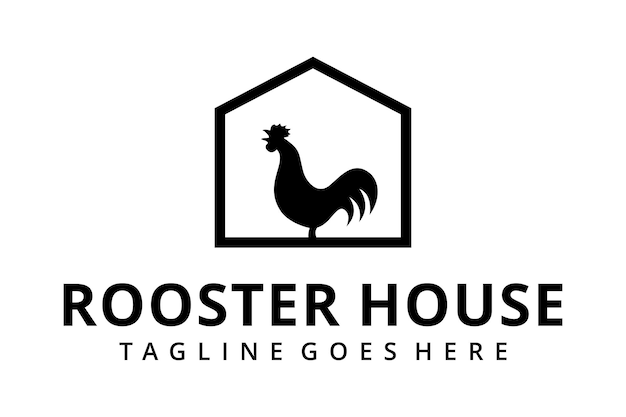 Illustration rooster or male chicken morning house silhouette sign logo vector template