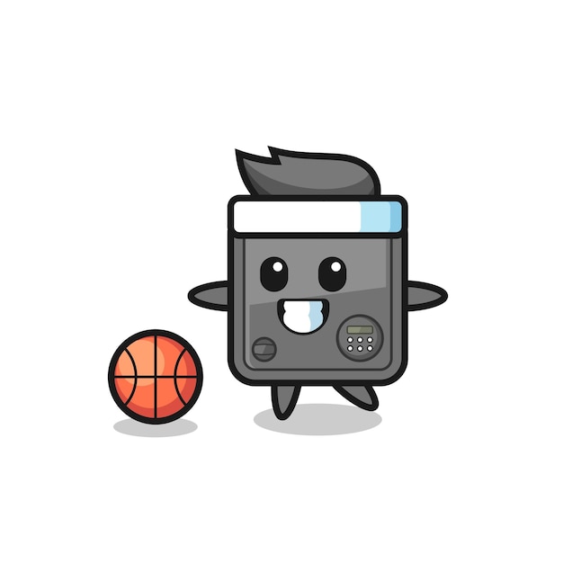 L'illustrazione del cartone animato della cassetta di sicurezza sta giocando a basket