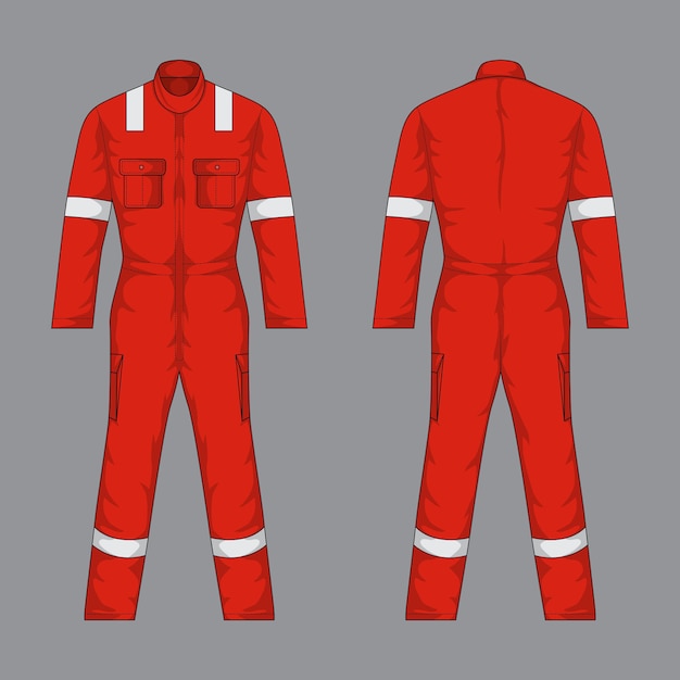 Иллюстрация защитной рабочей одежды для рабочих, вид спереди и сзади