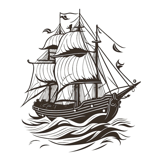 Vector illustration of a sailing pirates ship on the sea