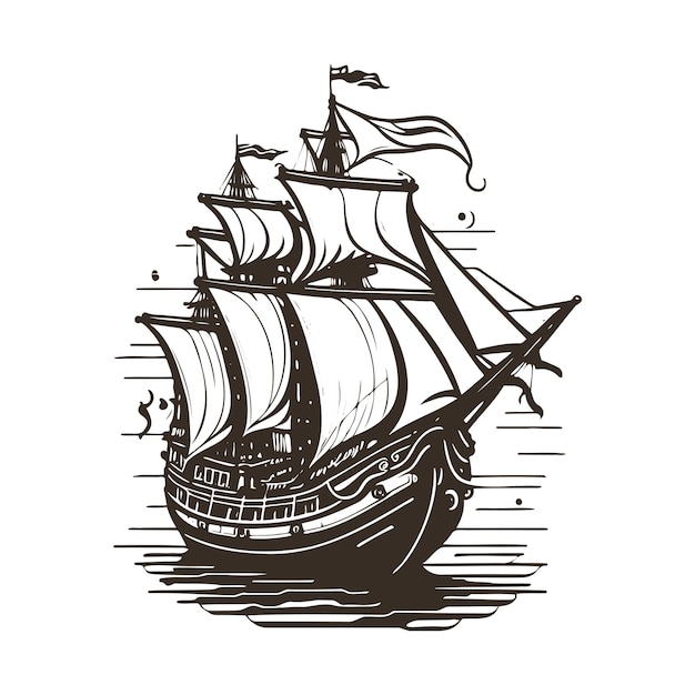 Illustration of a sailing pirates ship on the sea