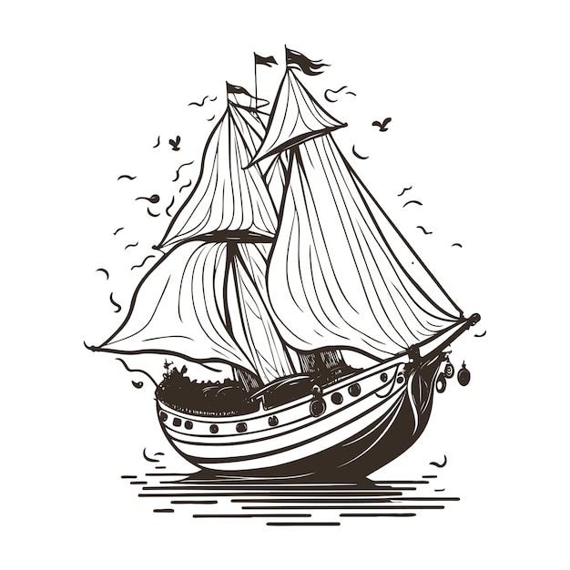 Vector illustration of a sailing pirates ship on the sea