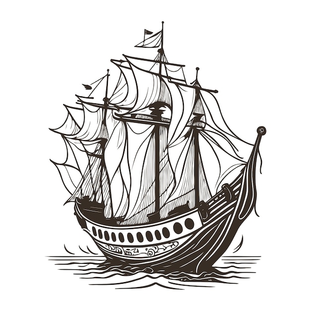 Illustrazione di una nave di pirati a vela in mare