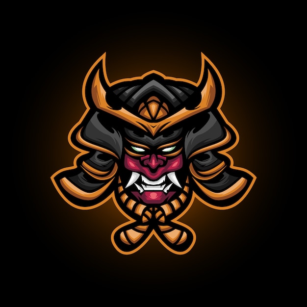 Illustration of samurai evil ronin head, samurai mascot logo