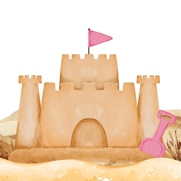 Vector illustration of a sand castle on the beach