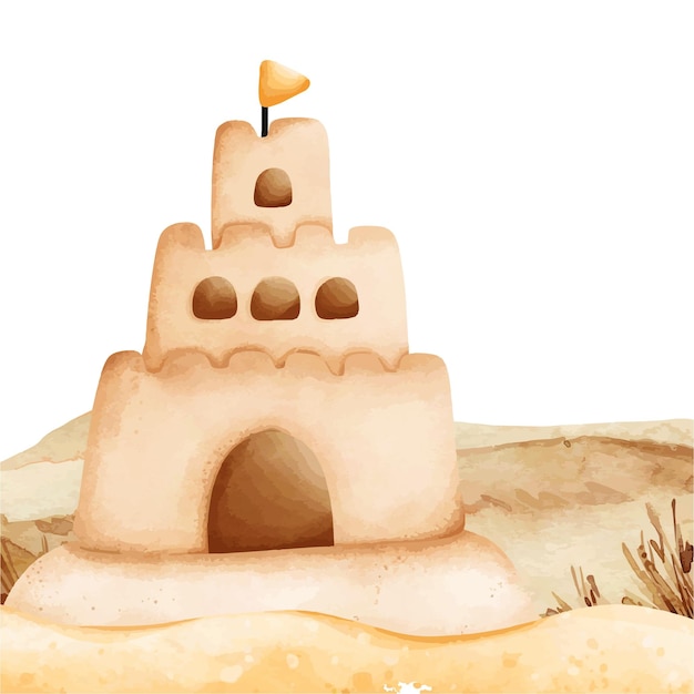 Vector illustration of a sand castle on the beach