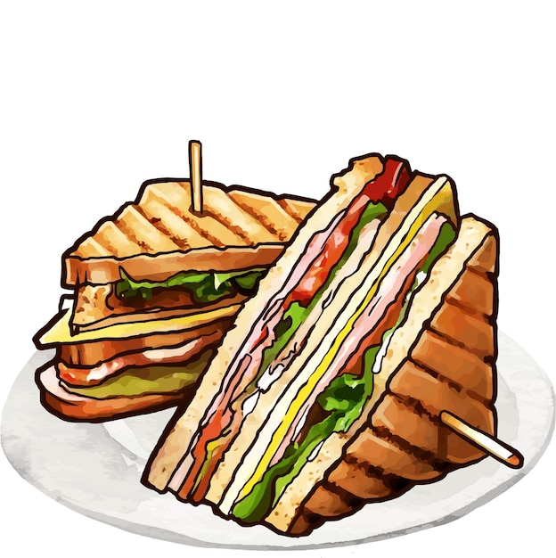 皿の上のサンドイッチのイラスト