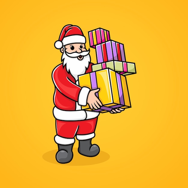 illustration of Santa carrying stacked gift boxes