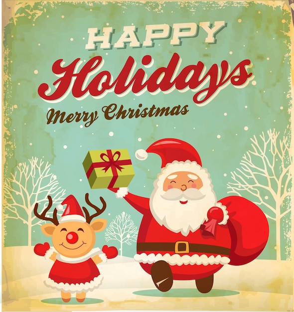 Vector illustration of santa claus and christmas reindeer in christmas background