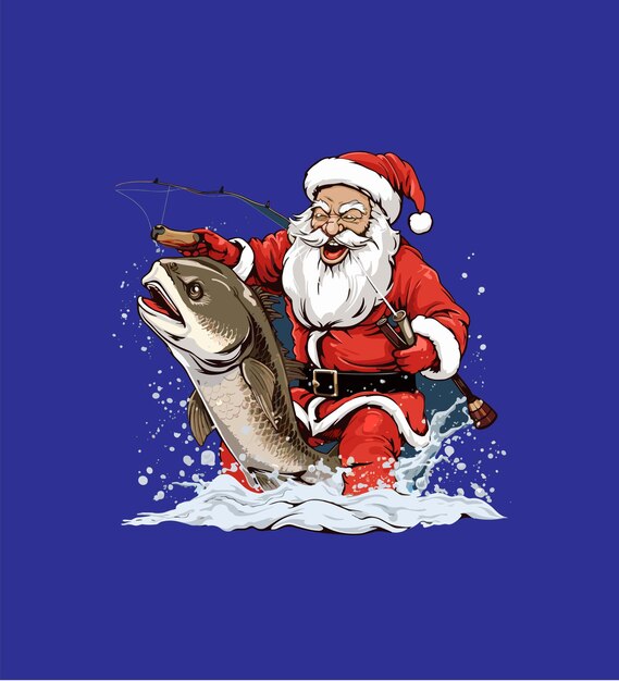 Vector illustration of a santa claus and fishing