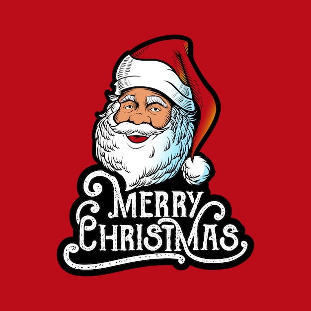 Illustration Santa Claus Head With Lettering Merry Christmas