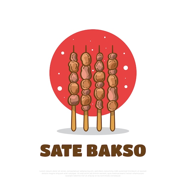 Illustration of Sate Bakso Indonesian Food or Snack Grilled Satay Meatball Vector Illustration