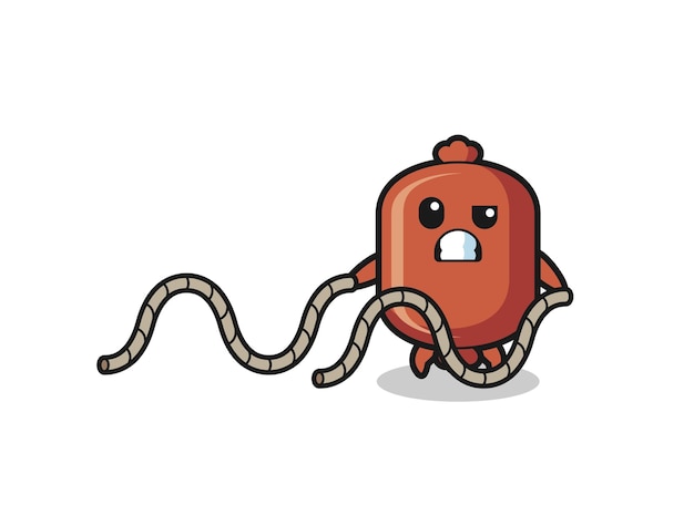 Illustration of sausage doing battle rope workout