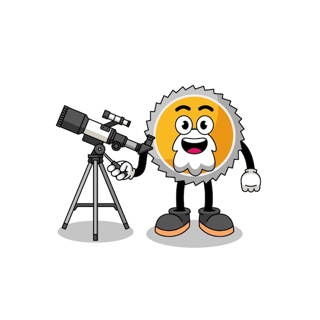 Illustration of saw blade mascot as an astronomer