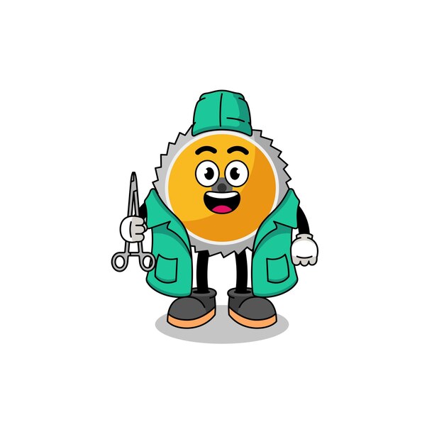 Illustration of saw blade mascot as a surgeon