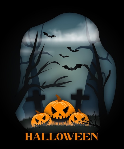 イラスト 恐ろしい ハロウィンの暗い夜