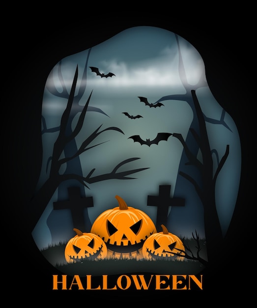 Vector illustration scary halloween dark night