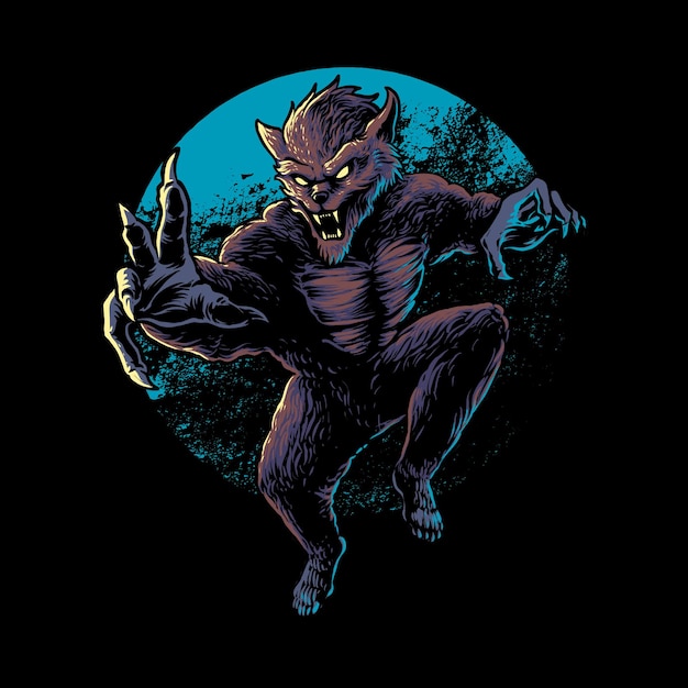 Illustration of scary werewolf design