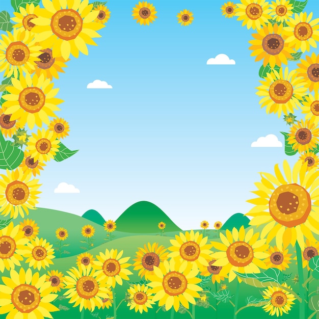 Иллюстрация пейзажа летнего поля подсолнухов