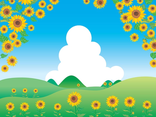 illustration of the scenery of the summer sunflower field