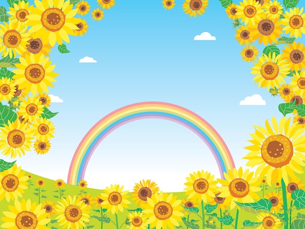 Illustration of the scenery of the summer sunflower field