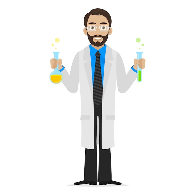 Vector illustration scientist keeps chemicals in test tube, format eps 10