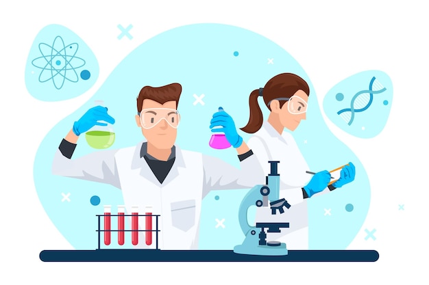 Illustration of a scientist working in a lab on a vaccine