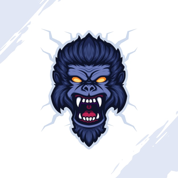 Vector illustration of screaming gorilla head with angry face