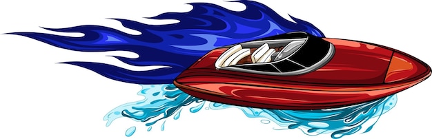 illustration of sea boat with flames