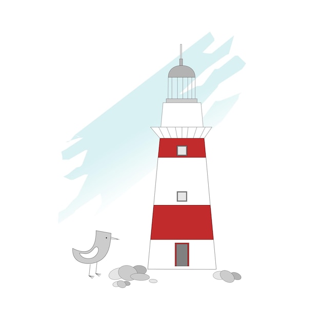 Illustration sea Scandinavia seagull and lighthouse