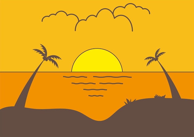 illustration of sea sunset landscape background