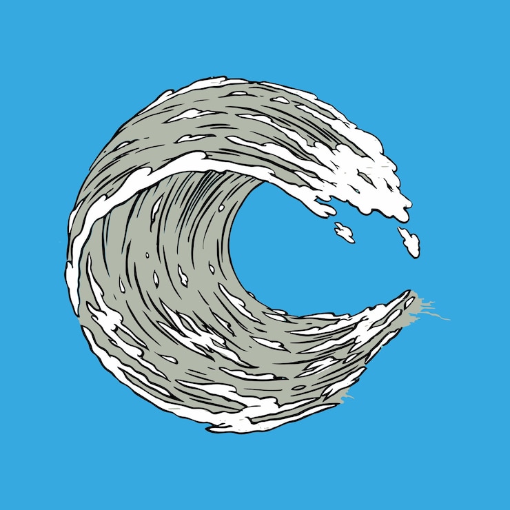 Vector illustration of a sea wave in the shape of letter c