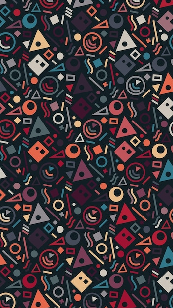 Illustration of a seamless pattern of drawings and icons and shapes