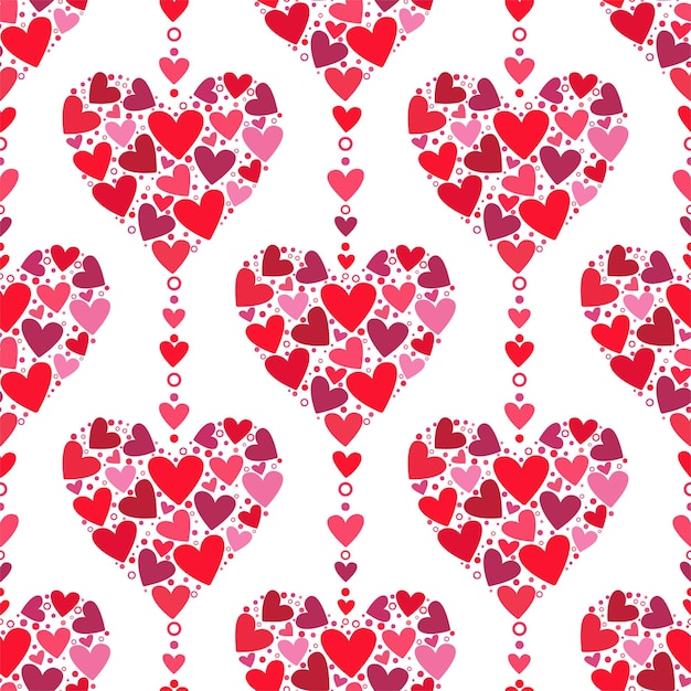 Illustration of a seamless pattern in the form of beautiful hearts Cute romantic print