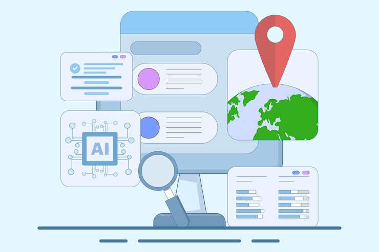 Vector illustration search engine ai assistance concept or ai suggests search results from search engine