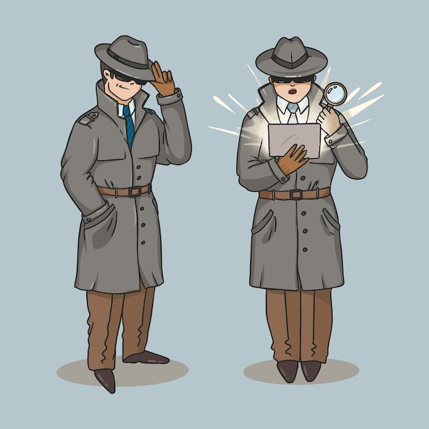  illustration Secret agent, investigator, raincoat detective