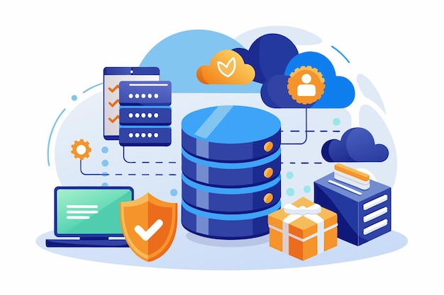 데이터 전송 사용자 인증과 안전한 액세스를 위한 다중 연결을 가진 보안 클라우드 데이터베이스의 일러스트레이션