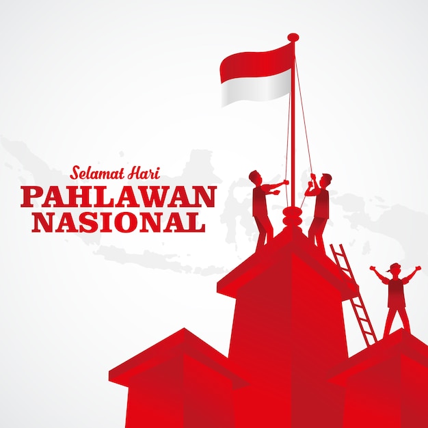 Illustrazione. selamat hari pahlawan nasional. traduzione: felice giorno degli eroi nazionali indonesiani. adatto per biglietto di auguri, poster e banner