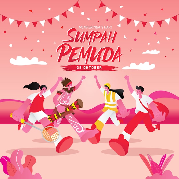 Illustration. selamat hari sumpah pemuda. translation: happy indonesian youth pledge. suitable for greeting card, poster and banner