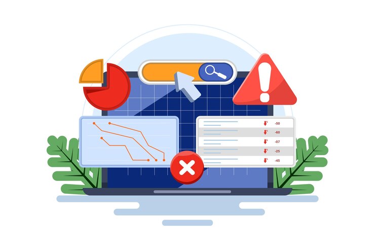 Vector illustration of seo errors or mistakes in website search optimization that have a negative impact