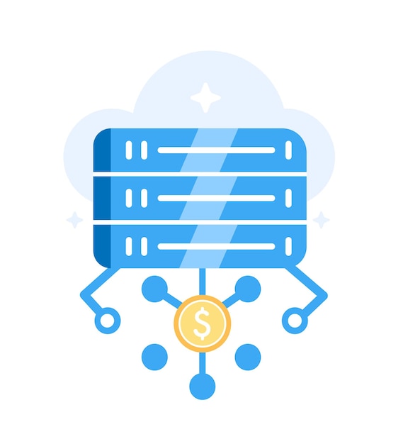 Illustration of servers hosting connections and cryptocurrency mining in flat style