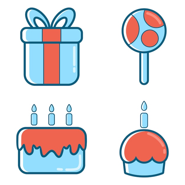 illustration set of birthday party icons