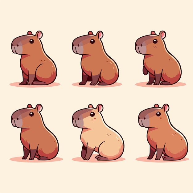 Illustrazione di un set di capibara con uno stile di design piatto