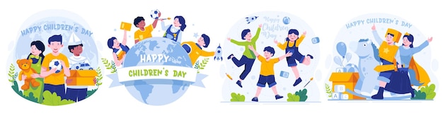 Иллюстрация Набор детского дня Плоская векторная иллюстрация