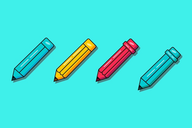 Vector illustration set colorful wooden pencils with shadows