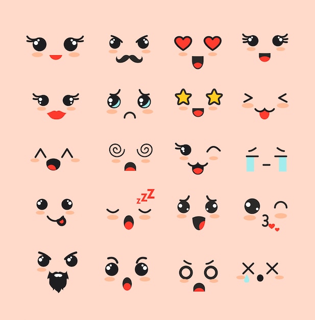 Premium Vector  Kawaii emotions face set vector illustration