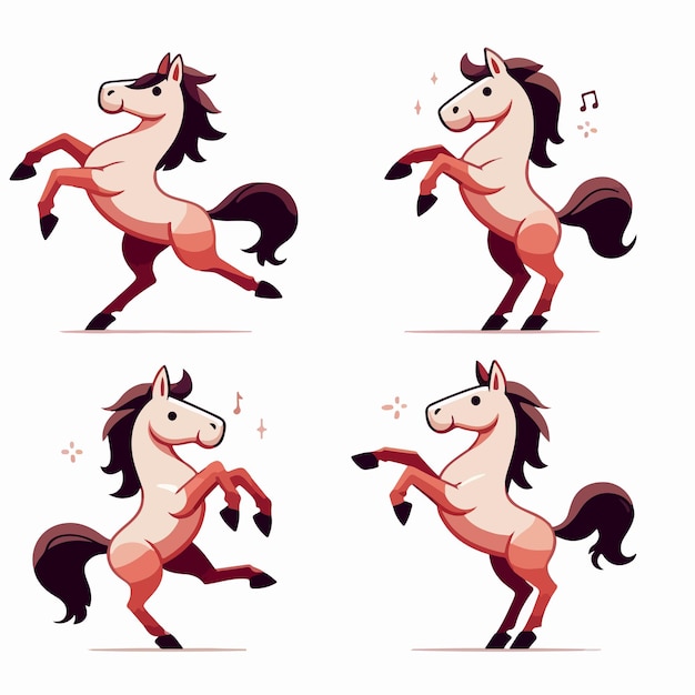 Vector illustration of a set of dancing horses in a cartoon vector style