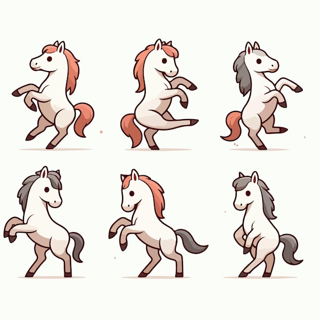 Illustration of a set of dancing horses in a cartoon vector style